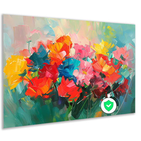 Abstracte kleurrijke bloemenweide olieverfschilderij poster