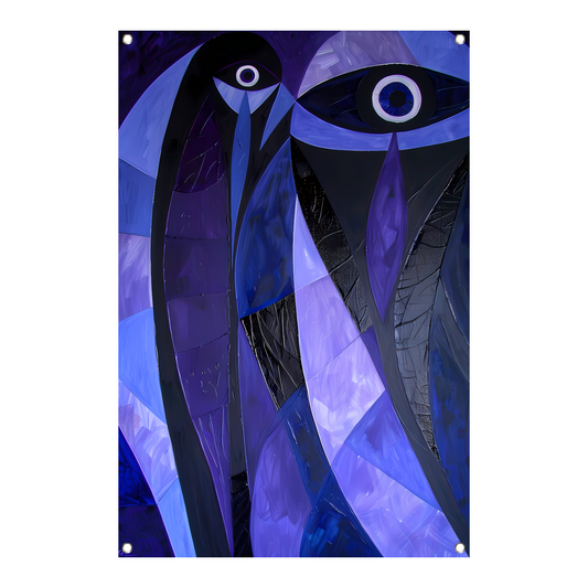 Kubistisch abstract vogelkunstwerk in paarstinten tuinposter