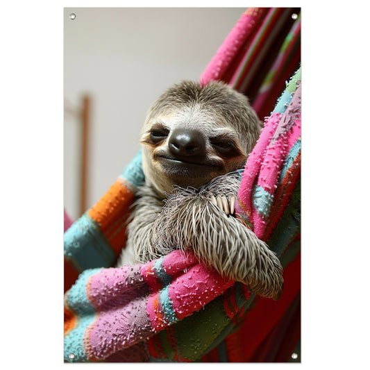 Luiaard in een Kleurrijk Hangmat tuinposter