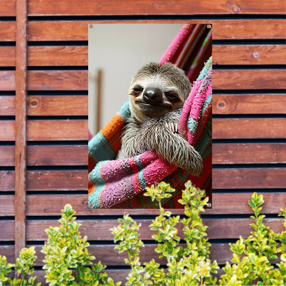 Luiaard in een Kleurrijk Hangmat tuinposter