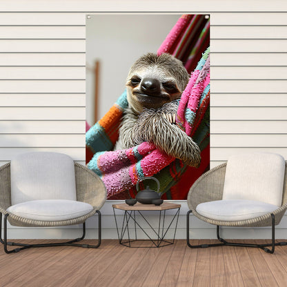 Luiaard in een Kleurrijk Hangmat tuinposter