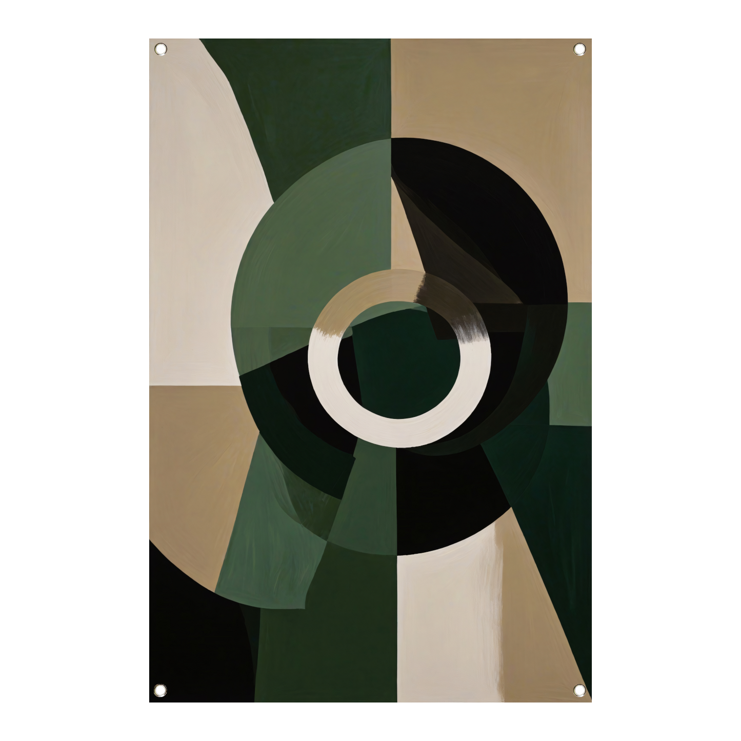 Abstracte Groen-Zwarte Vormen op Beige Achtergrond tuinposter