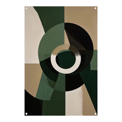 Abstracte Groen-Zwarte Vormen op Beige Achtergrond tuinposter