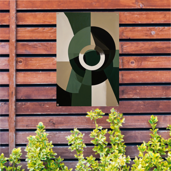 Abstracte Groen-Zwarte Vormen op Beige Achtergrond tuinposter