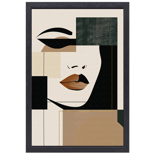 Abstracte vrouw in Art Deco stijl met beige tinten canvas met baklijst