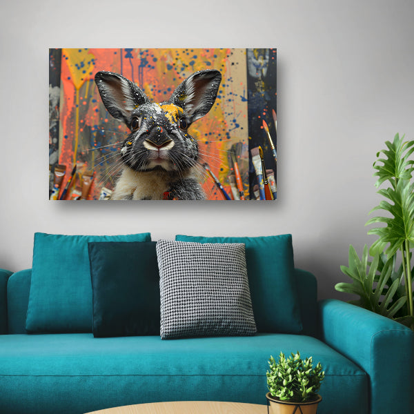 Abstract Konijn met Verf canvas met baklijst