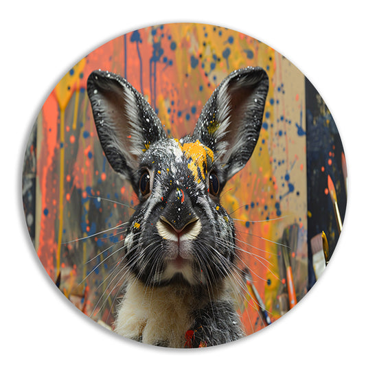 Abstract Konijn met Verf aluminium muurcirkel