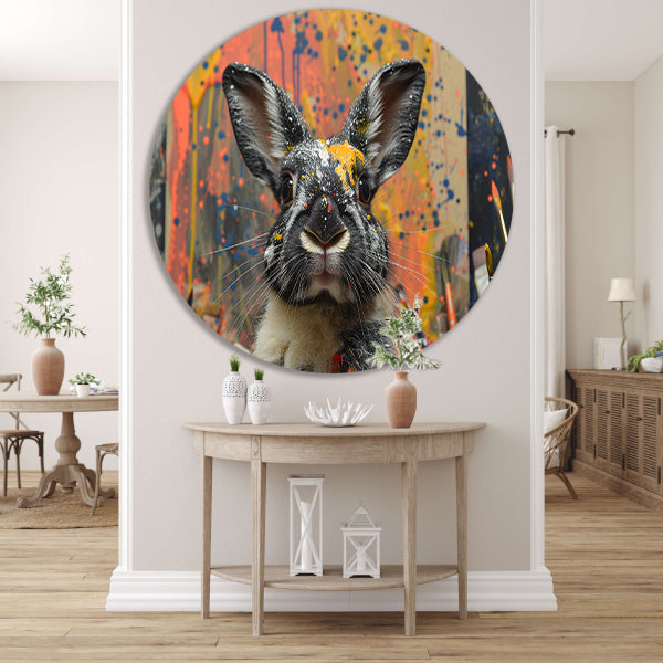 Abstract Konijn met Verf aluminium muurcirkel