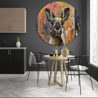 Abstract Konijn met Verf aluminium muurcirkel