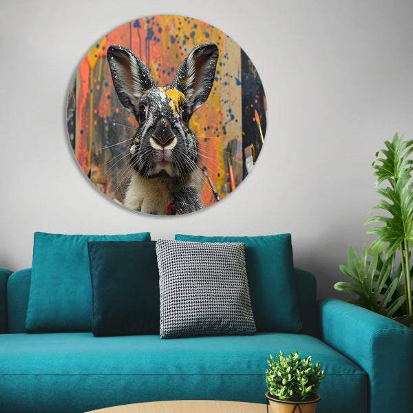 Abstract Konijn met Verf aluminium muurcirkel