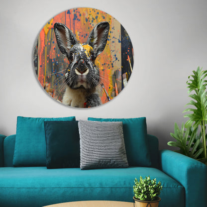 Abstract Konijn met Verf aluminium muurcirkel