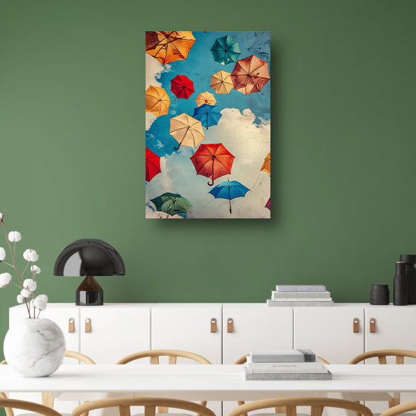 Kleurrijke Paraplu's in de Lucht poster