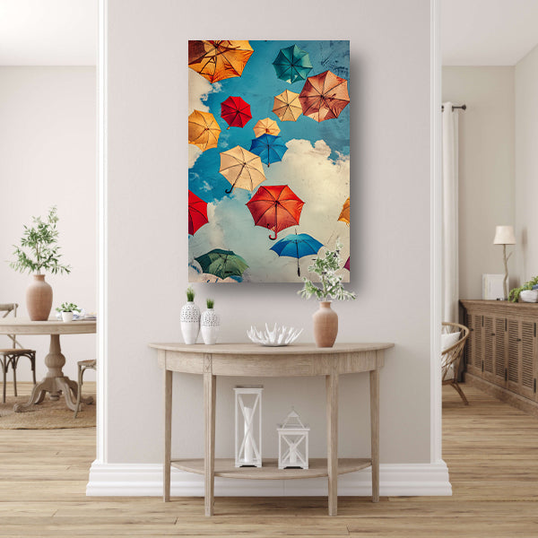 Kleurrijke Paraplu's in de Lucht poster
