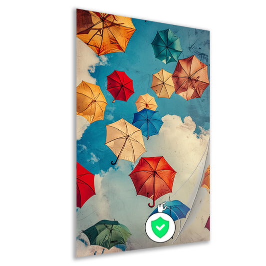 Kleurrijke Paraplu's in de Lucht poster
