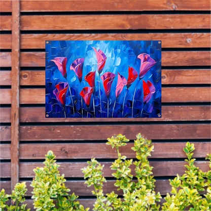 Abstracte bloemen in levendige kleuren schilderij tuinposter