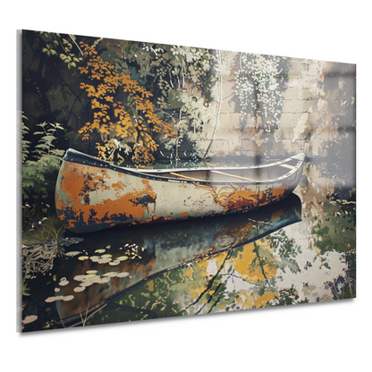 Impressionistische waterweg met riet acrylglas