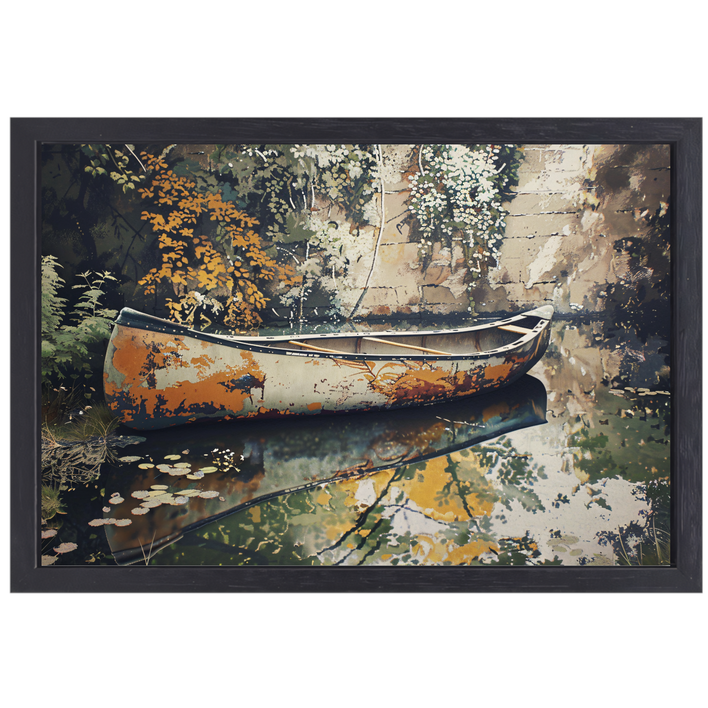 Impressionistische waterweg met riet canvas met baklijst