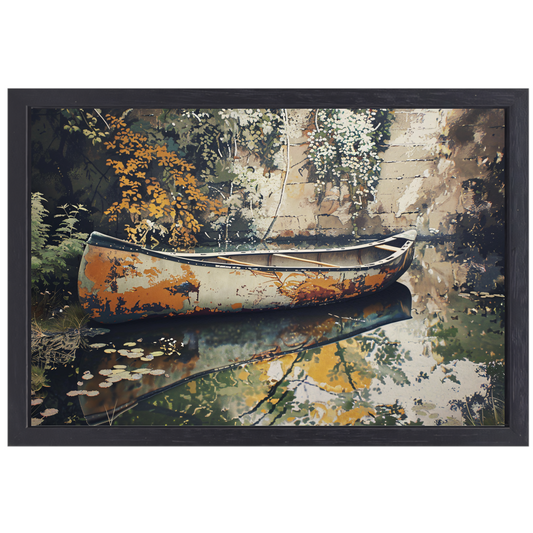 Impressionistische waterweg met riet canvas met baklijst
