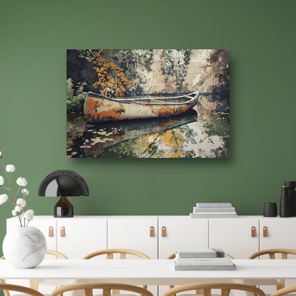 Impressionistische waterweg met riet poster
