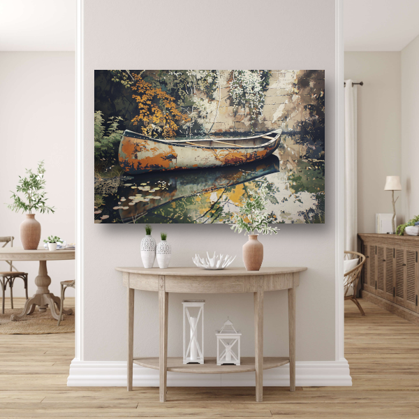 Impressionistische waterweg met riet poster