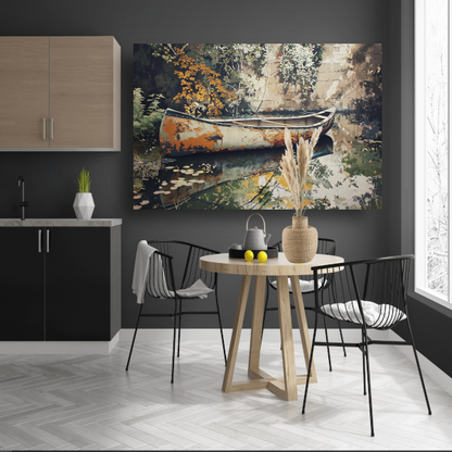 Impressionistische waterweg met riet poster