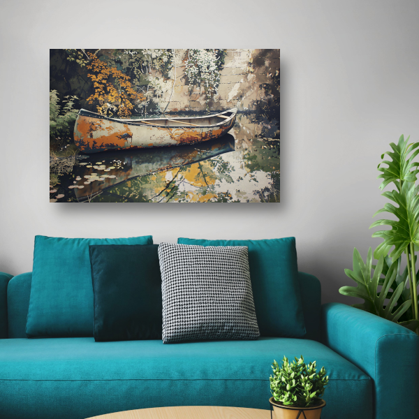 Impressionistische waterweg met riet poster
