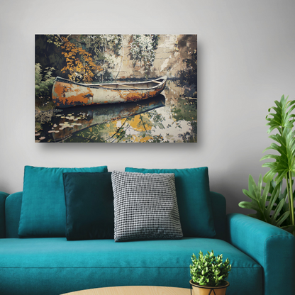 Impressionistische waterweg met riet poster