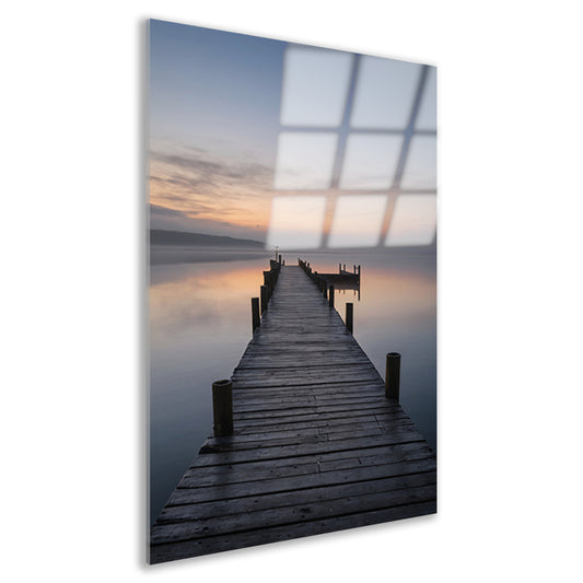 Houten Steiger Mistige Dageraad Stille Zee acrylglas