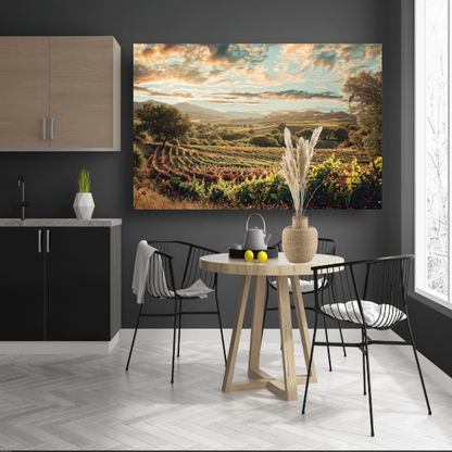 Wijngaard bij zonsondergang canvas met baklijst