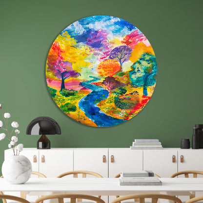 Kleurrijk abstract landschap aquarel schilderij forex muurcirkel