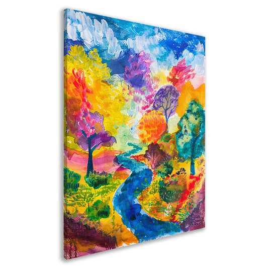 Kleurrijk abstract landschap aquarel schilderij canvas