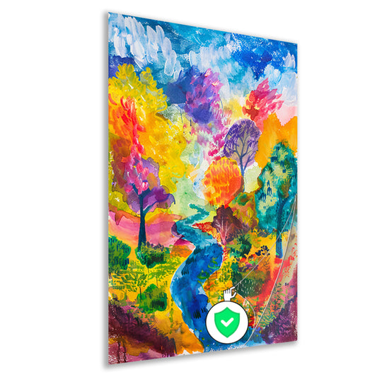 Kleurrijk abstract landschap aquarel schilderij poster