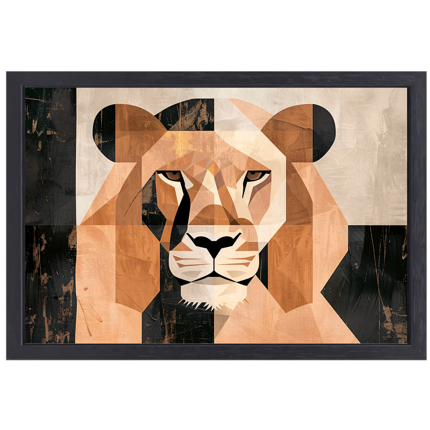 Geometrische Abstracte Leeuwenkop Art Deco canvas met baklijst