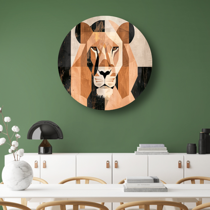 Geometrische Abstracte Leeuwenkop Art Deco aluminium muurcirkel