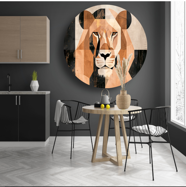 Geometrische Abstracte Leeuwenkop Art Deco forex muurcirkel