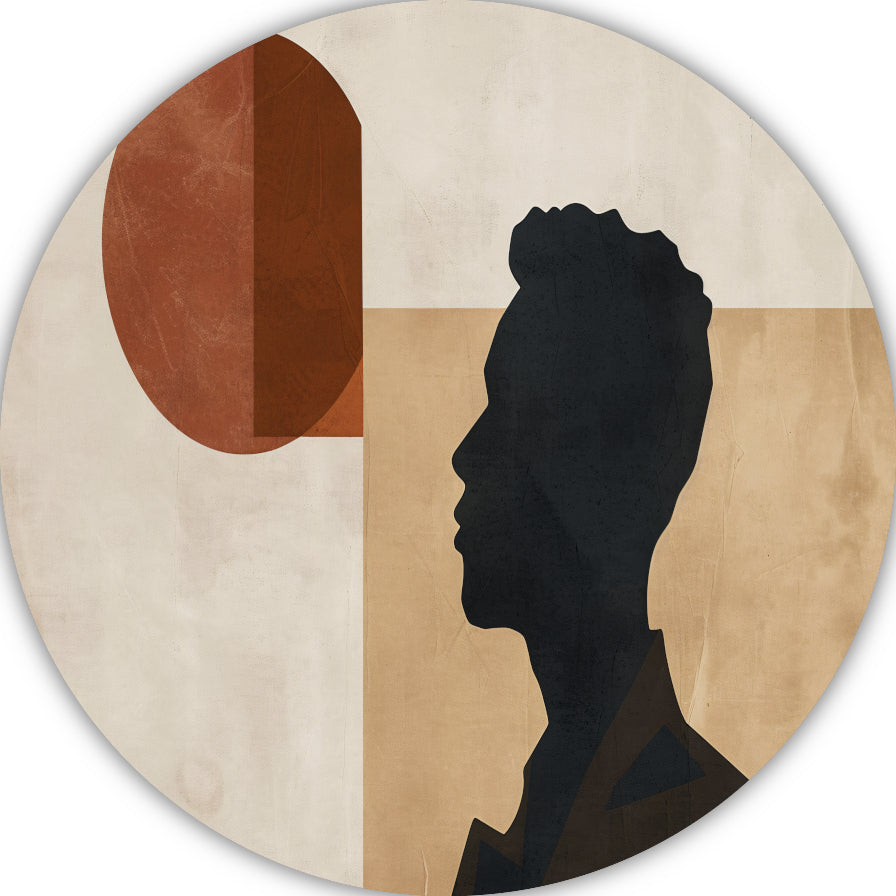 Abstract menselijk silhouet met geometrische achtergrond aluminium muurcirkel