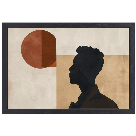 Abstract menselijk silhouet met geometrische achtergrond canvas met baklijst