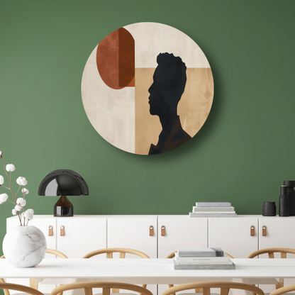 Abstract menselijk silhouet met geometrische achtergrond forex muurcirkel