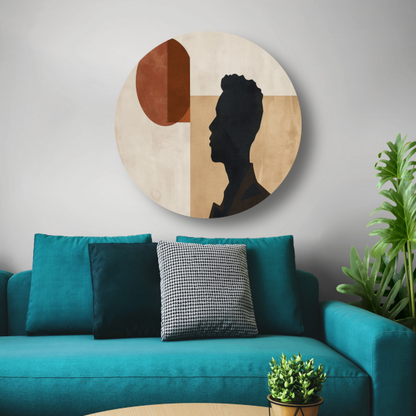 Abstract menselijk silhouet met geometrische achtergrond forex muurcirkel