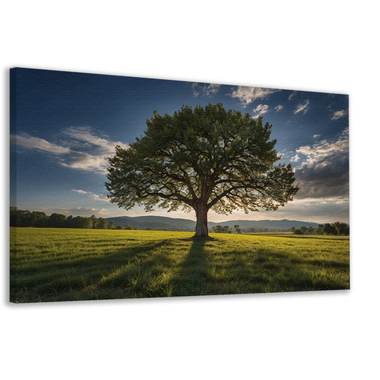 Majestueuze boom in uitgestrekt landschap canvas