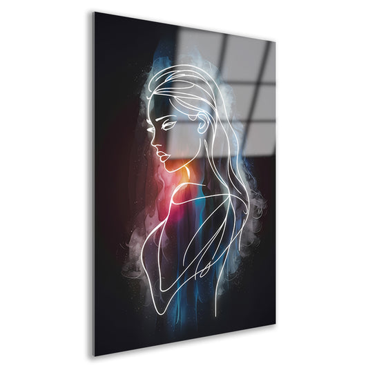 Kosmische lijnkunst portret van vrouw acrylglas
