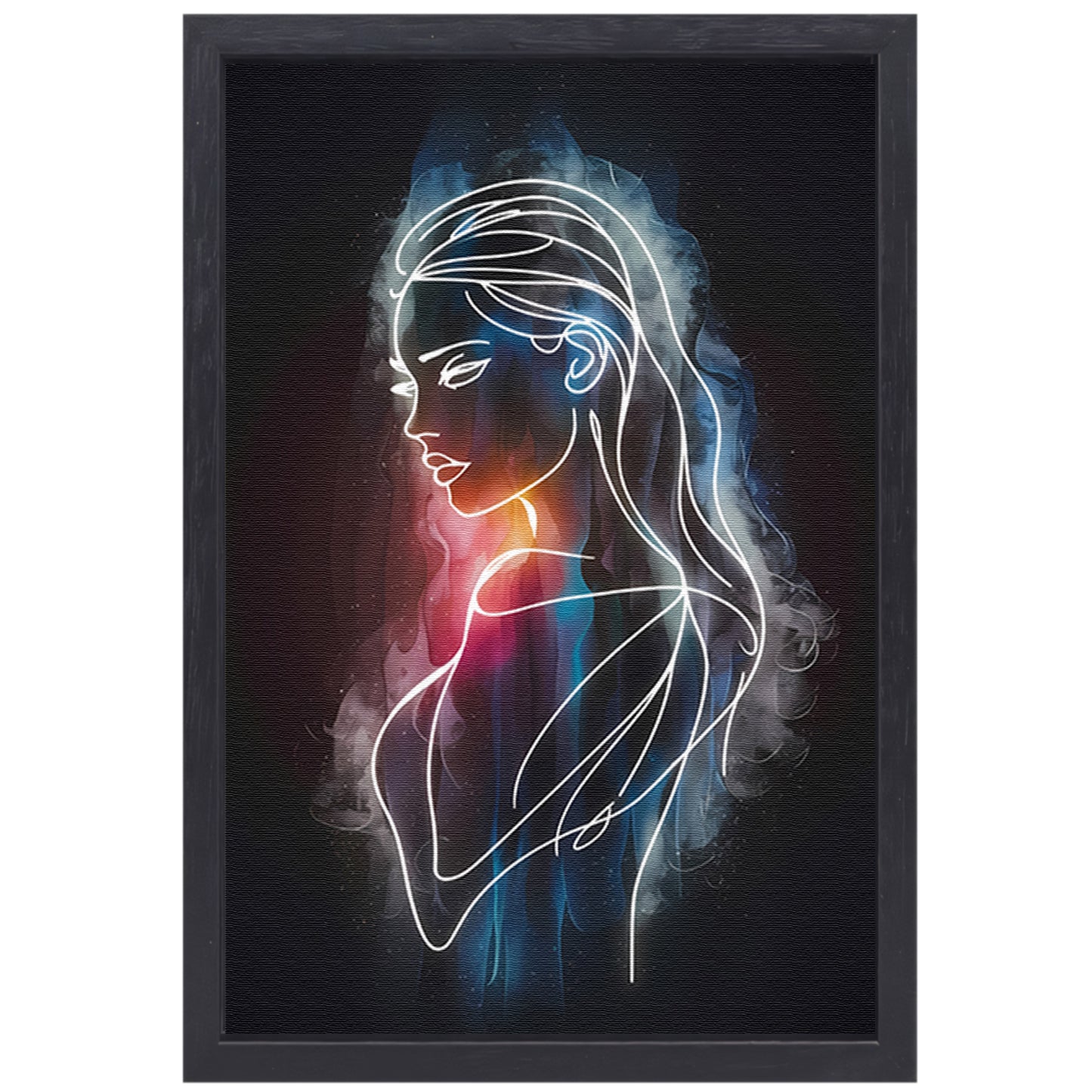 Kosmische lijnkunst portret van vrouw canvas met baklijst