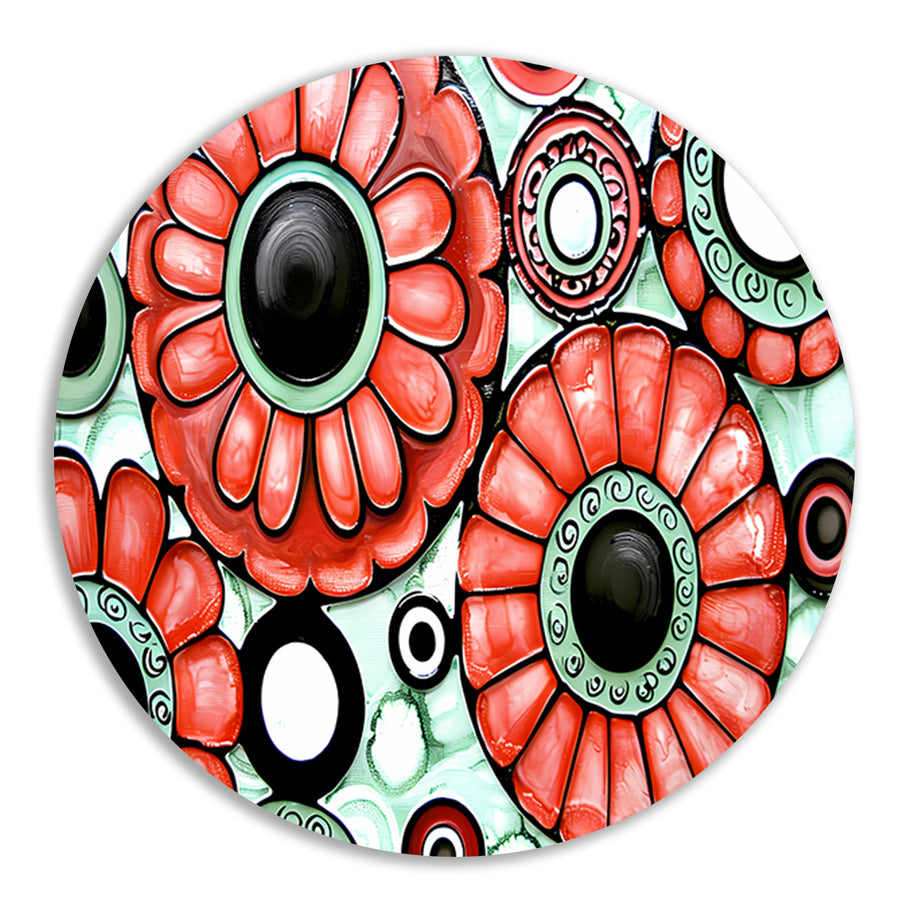 Abstracte bloemen in kleurrijke patronen aluminium muurcirkel