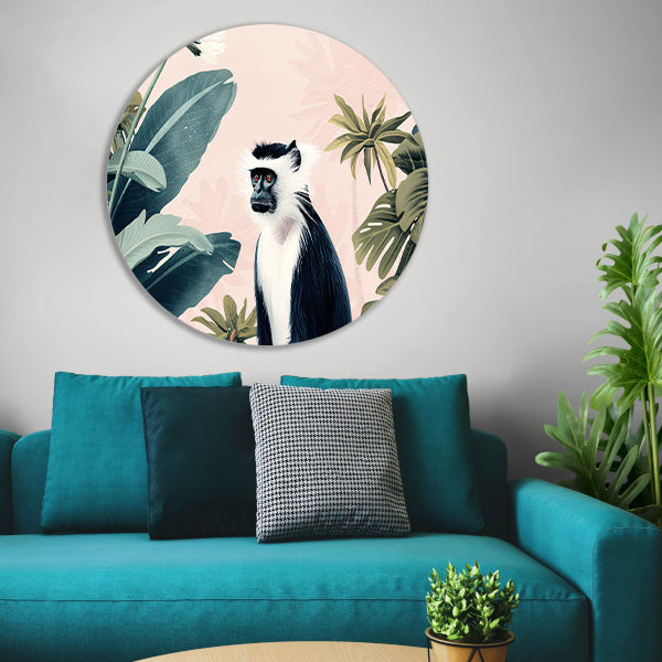 Aquarel schilderij van een aap in jungle aluminium muurcirkel