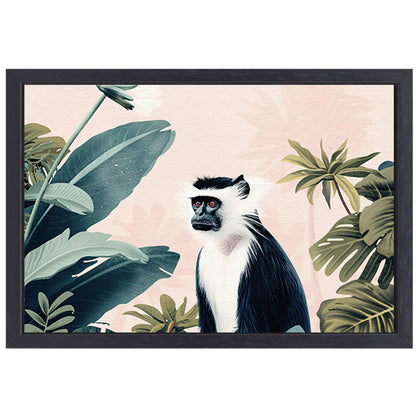 Aquarel schilderij van een aap in jungle canvas met baklijst