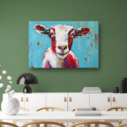 Expressieve kleurrijke geitenkunst op levendige achtergrond canvas