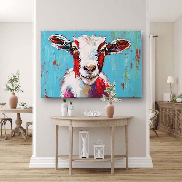 Expressieve kleurrijke geitenkunst op levendige achtergrond poster