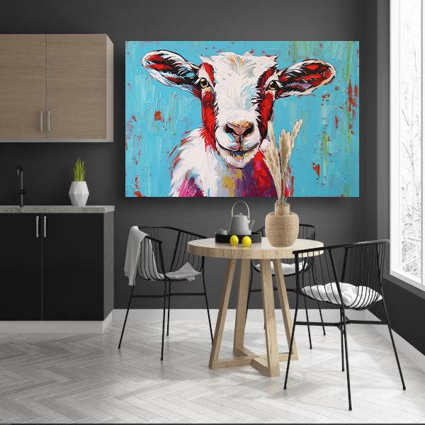 Expressieve kleurrijke geitenkunst op levendige achtergrond canvas