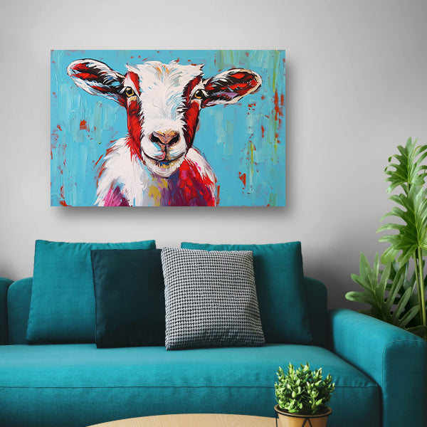 Expressieve kleurrijke geitenkunst op levendige achtergrond poster