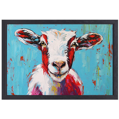 Expressieve kleurrijke geitenkunst op levendige achtergrond canvas met baklijst